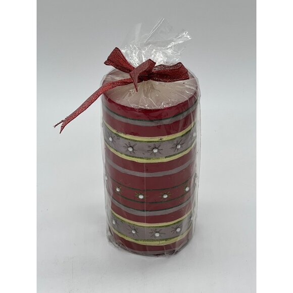 Beautiful Striped Red, Gold and Silver Christmas Candle w/ Jewels by Living Quar - Picture 4 of 4